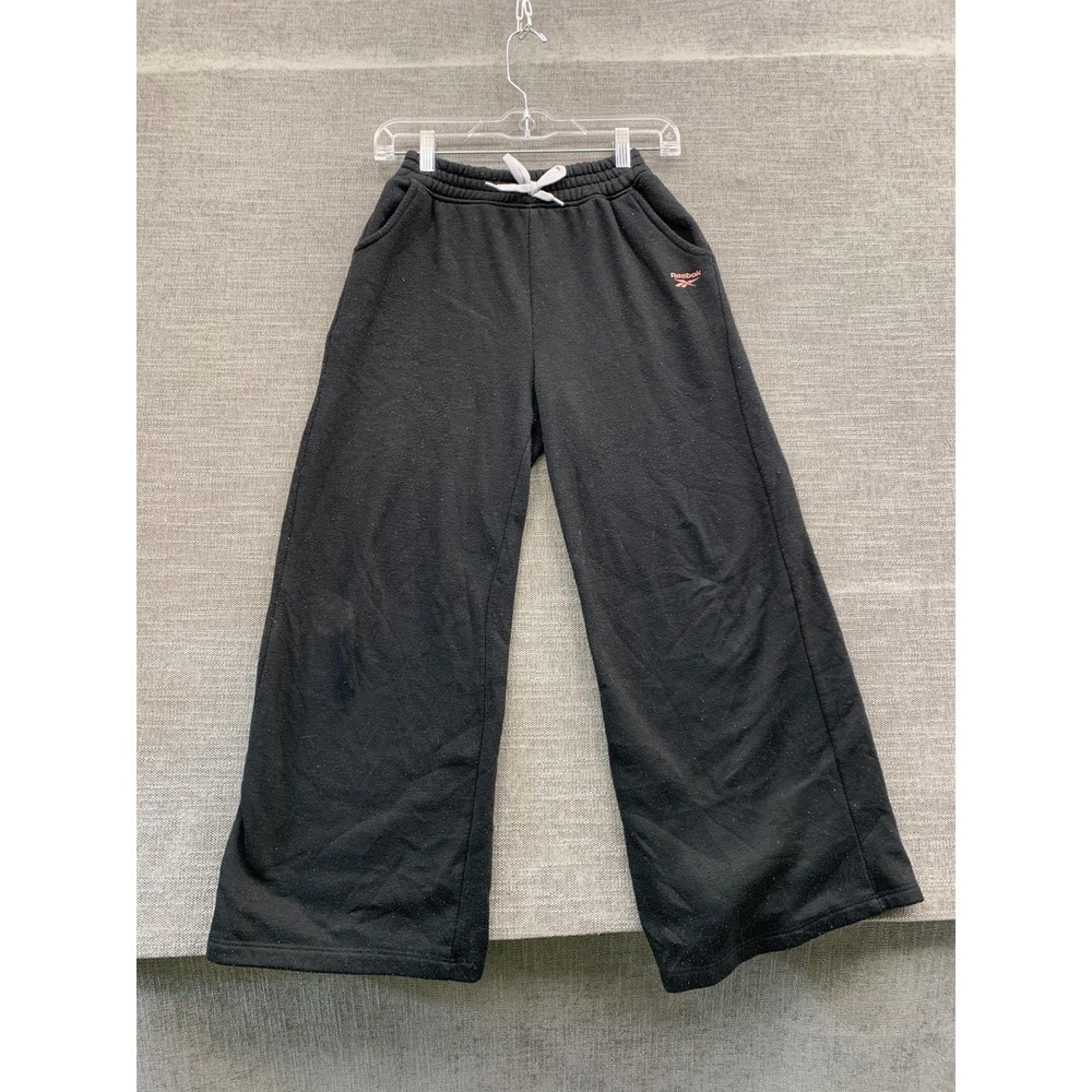 Reebok Sweatpants Womens Black Fleece Lined Drawstring Waist Athleisure Running